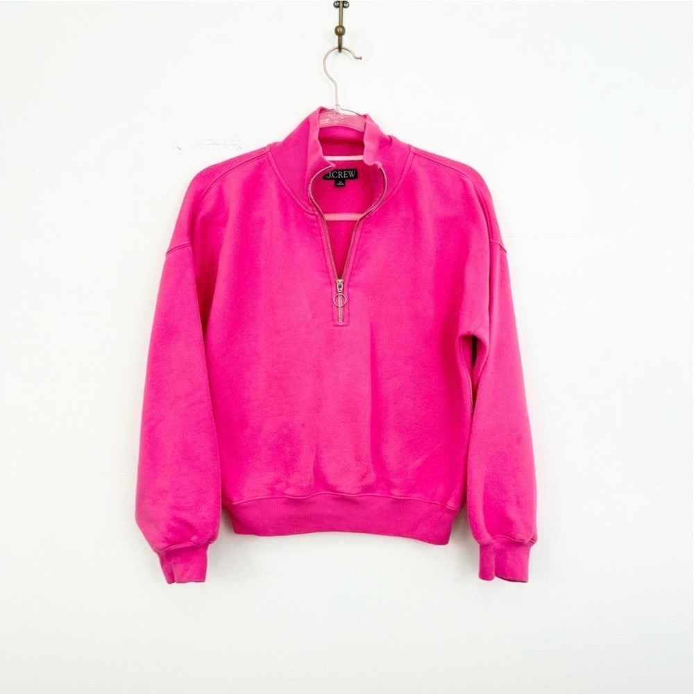 J.Crew Heritage Fleece Half Zip Sweatshirt Hot Pink Quarter Zip Pullover XS - Picture 3 of 6